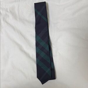 Burberry Navy and Dark Green Plaid Silk Tie